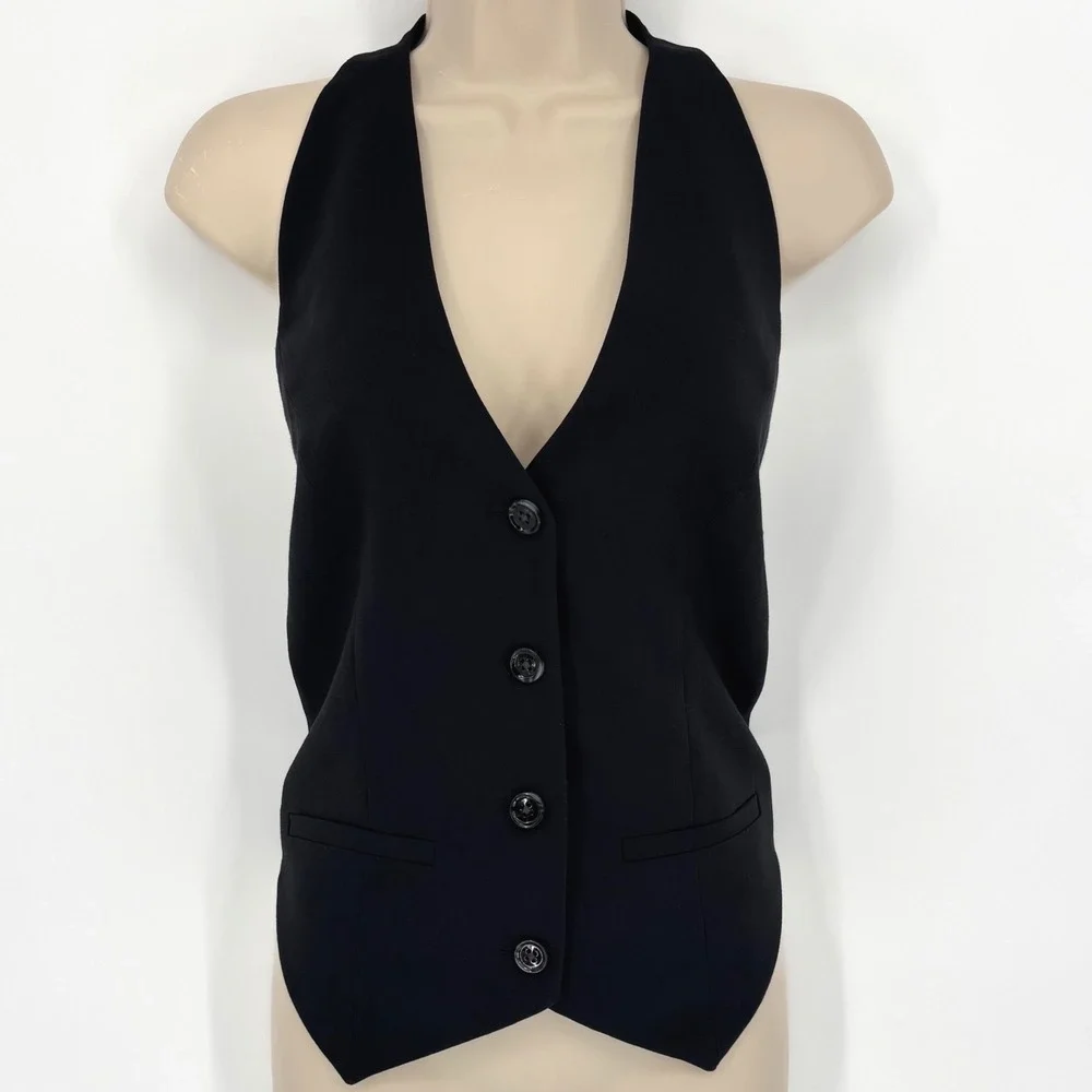 Abercrombie & Fitch Womens Black Halter Button Front Tailored Vest Size M